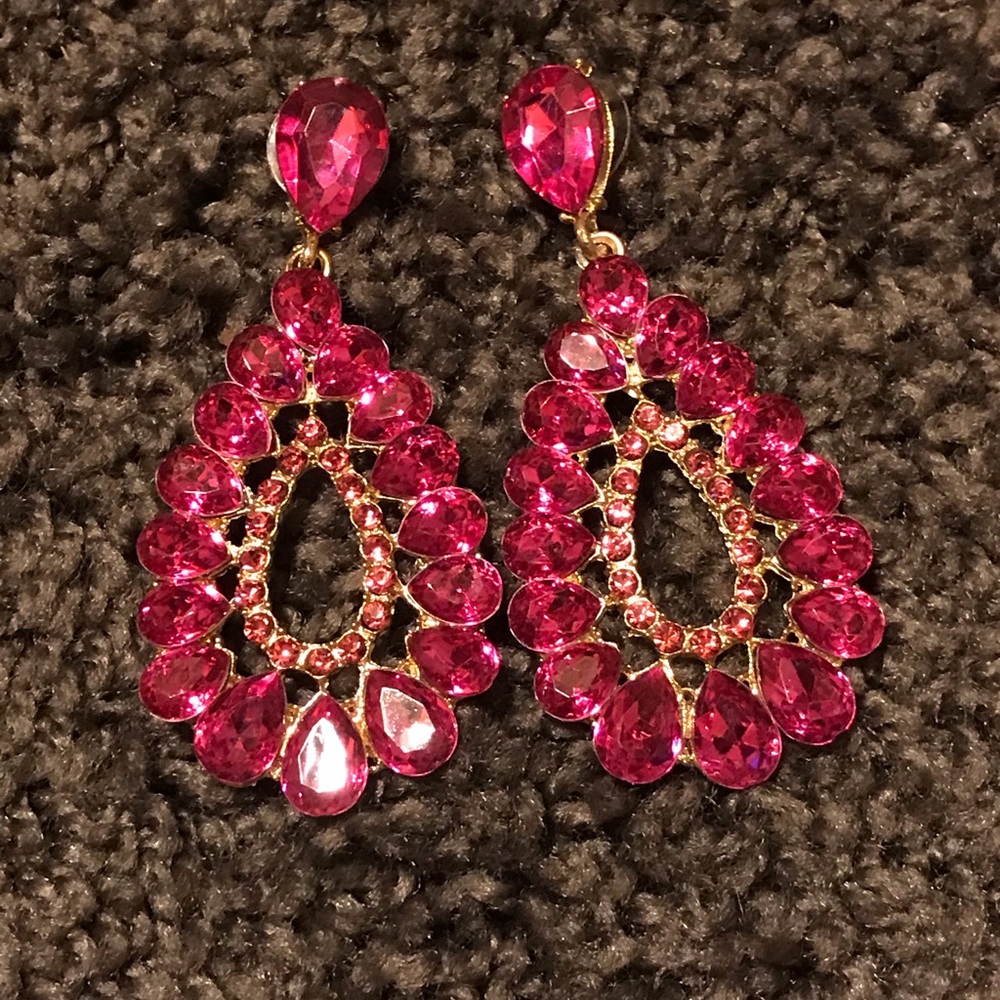 Hot Pink Rhinestone Earrings